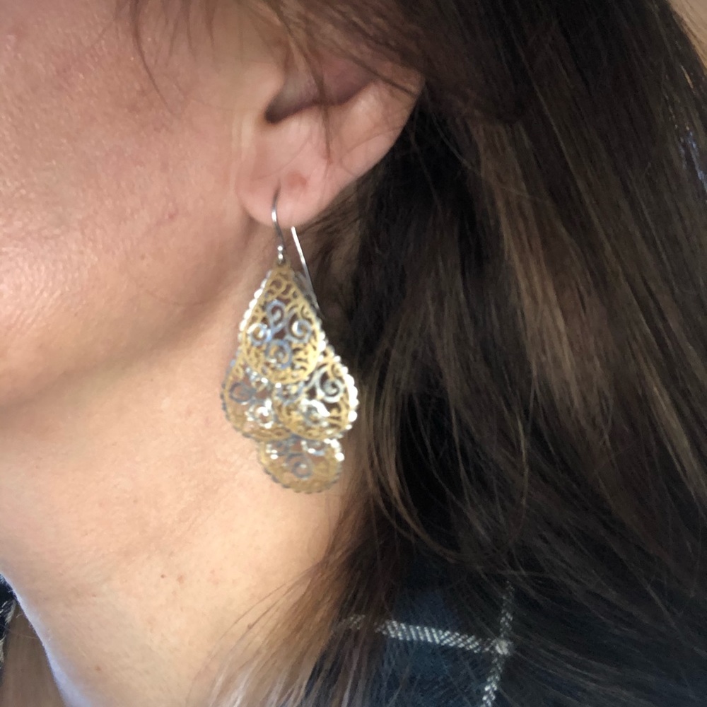 Argento Vivo laser cut silver/gold earrings